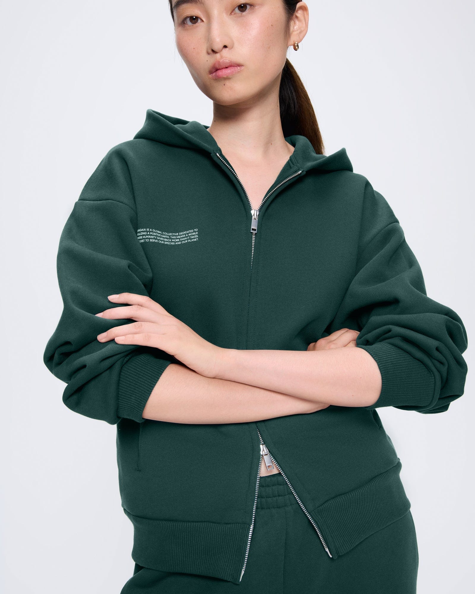 Womens 365 Heavyweight Two-Way Zip-Through Hoodie—Foliage Green - Image 4