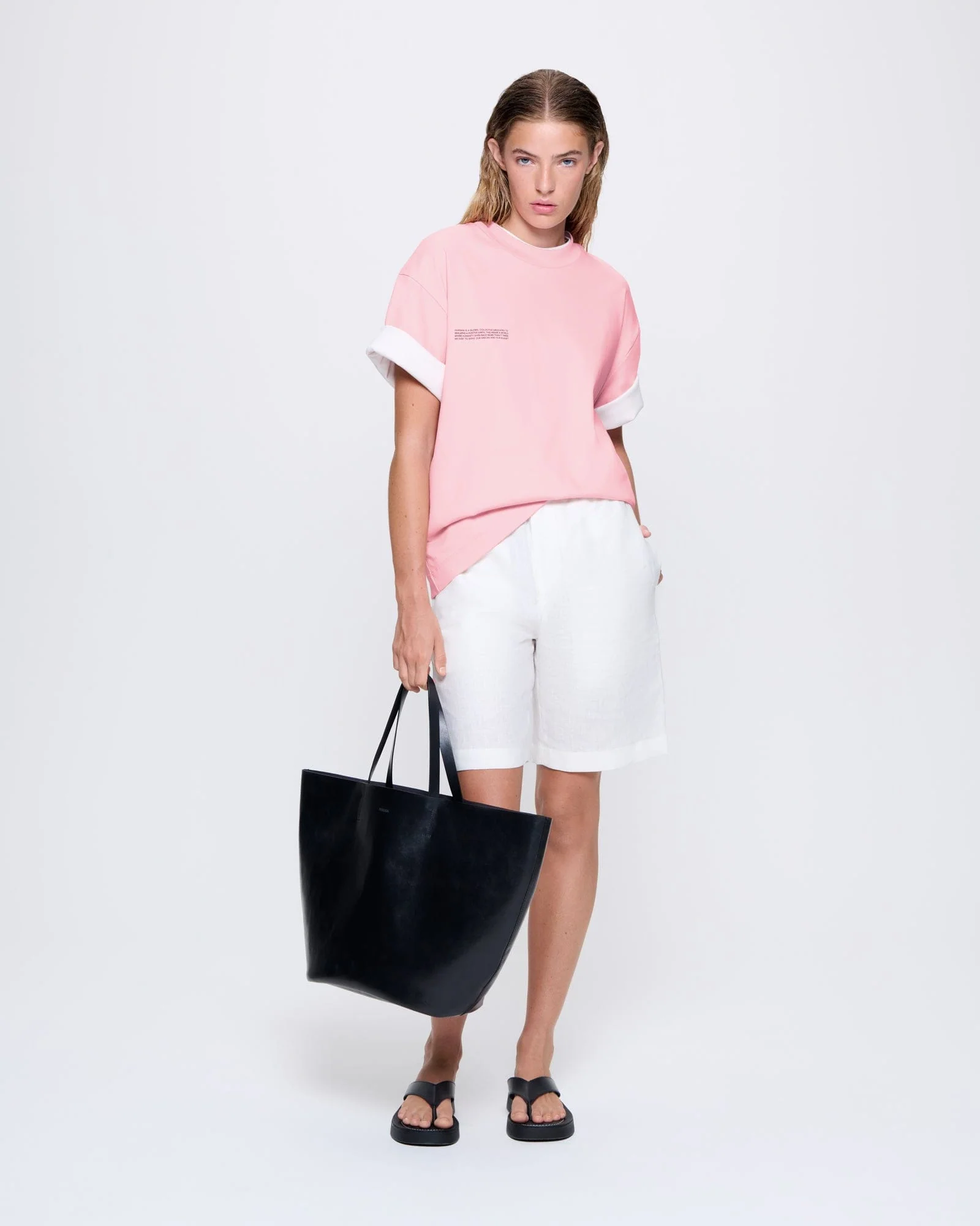 Womens Interlock Oversized Text Block T-Shirt—Sakura Pink - Image 3