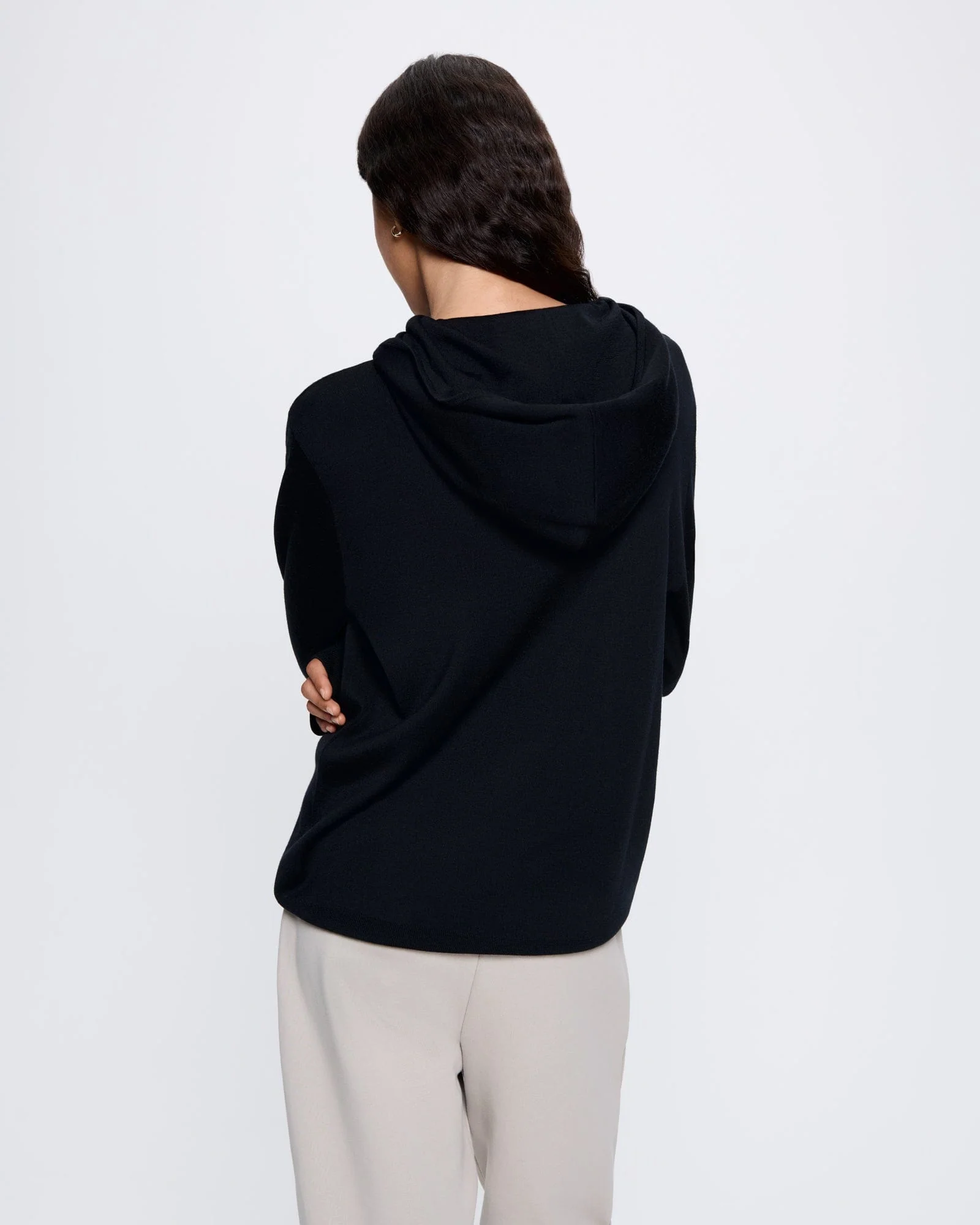 Womens Regenerative Merino Wool Hoodie—black - Image 5