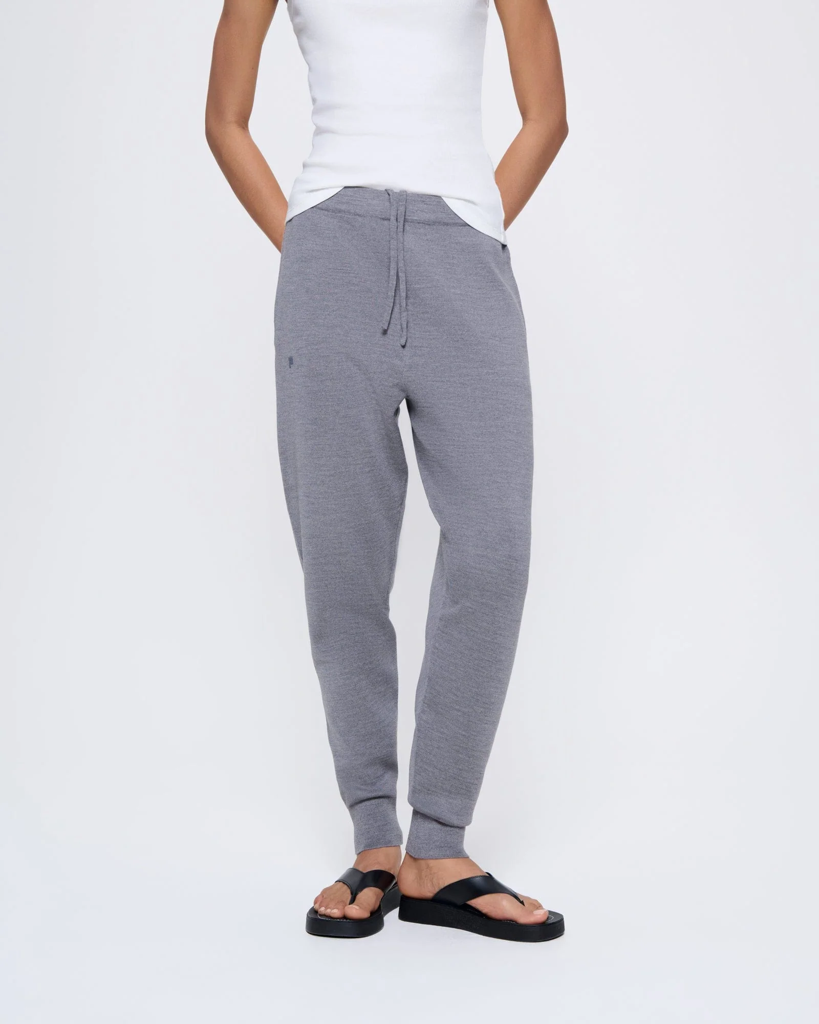 Womens Regenerative Merino Wool Track Pants—grey marl - Image 3
