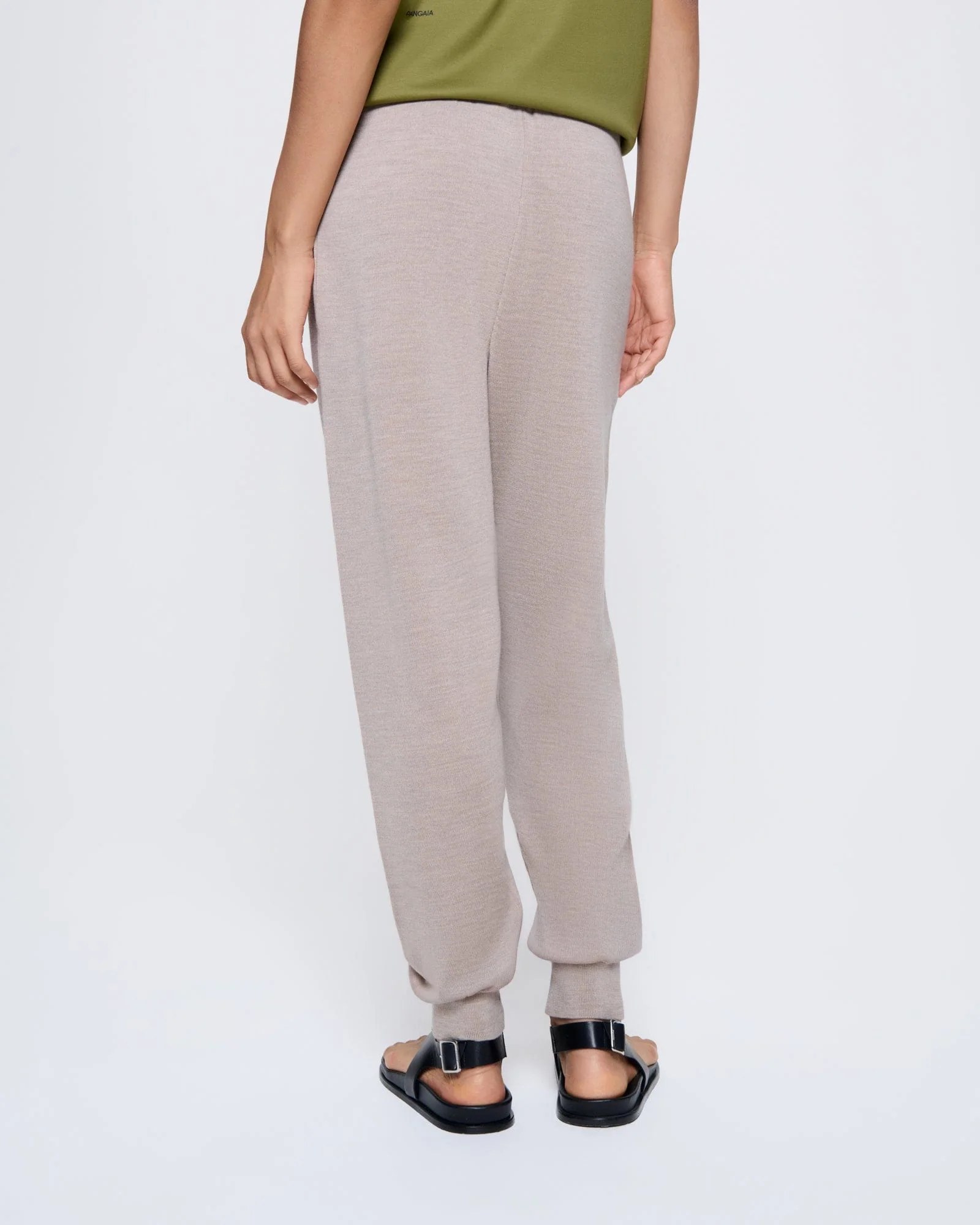 Womens Regenerative Merino Wool Track Pants—stone marl - Image 4