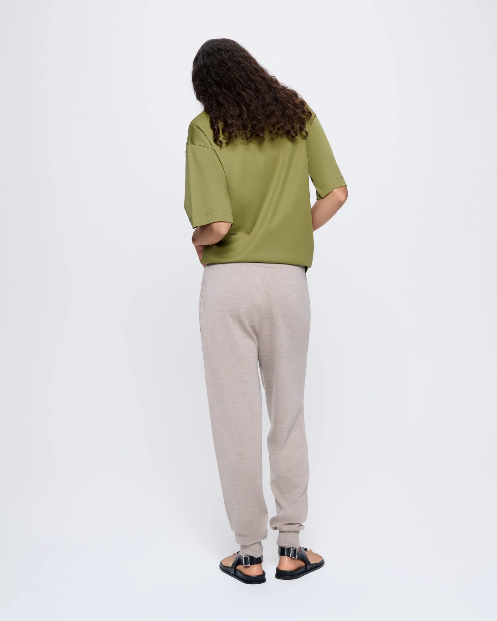 Womens Regenerative Merino Wool Track Pants—stone marl - Image 5