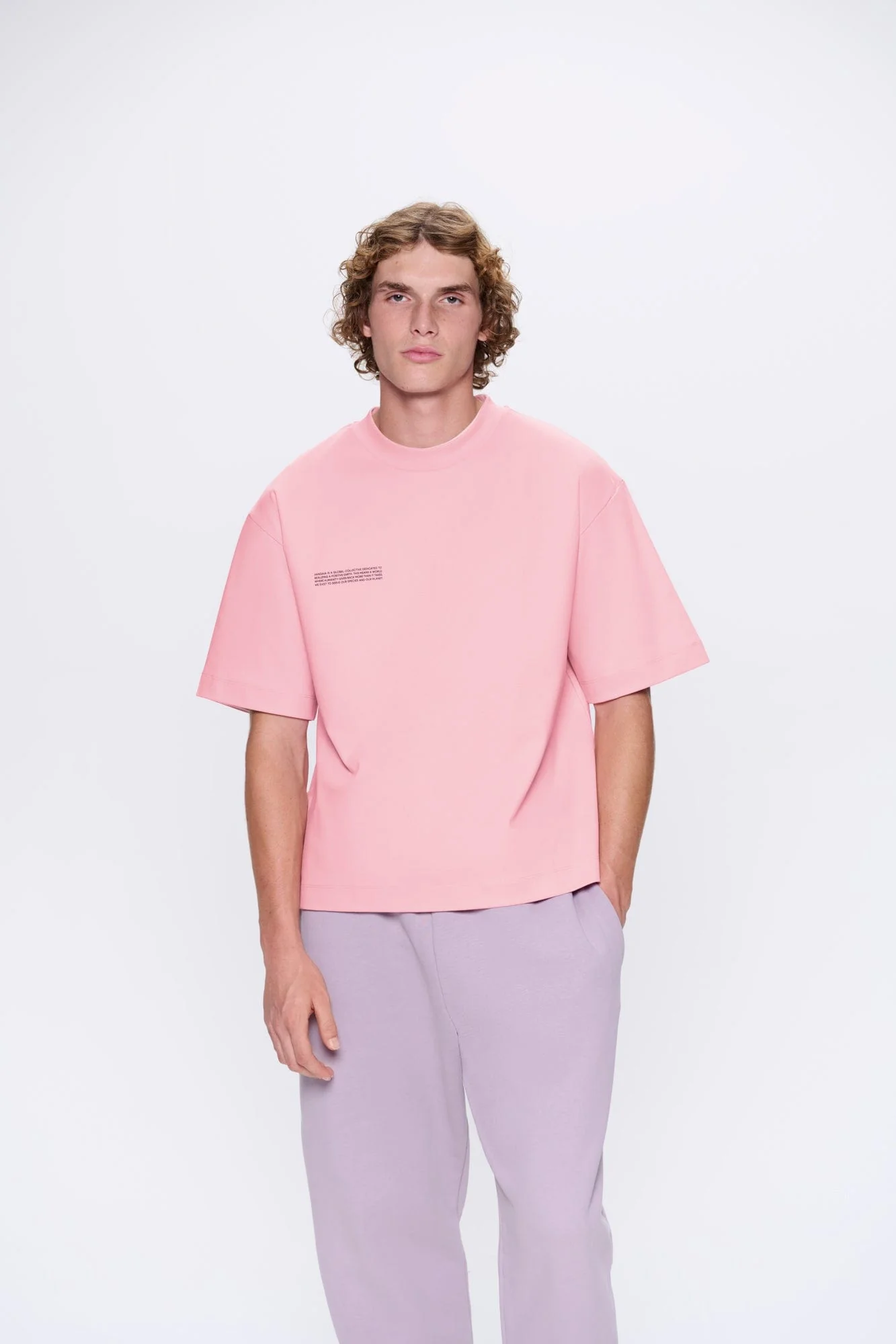 Mens Interlock Oversized Text Block T-Shirt—Sakura Pink