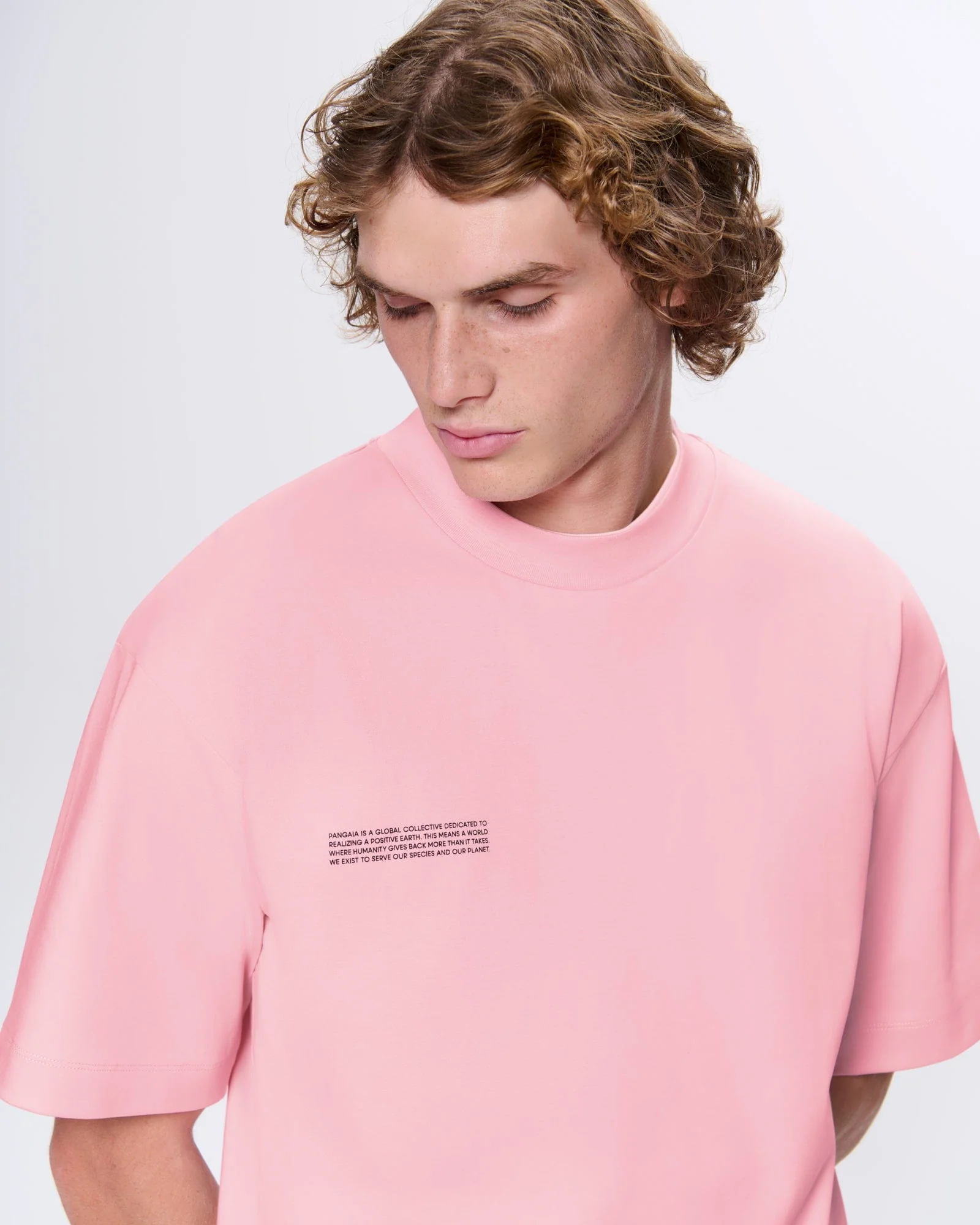 Mens Interlock Oversized Text Block T-Shirt—Sakura Pink - Image 4