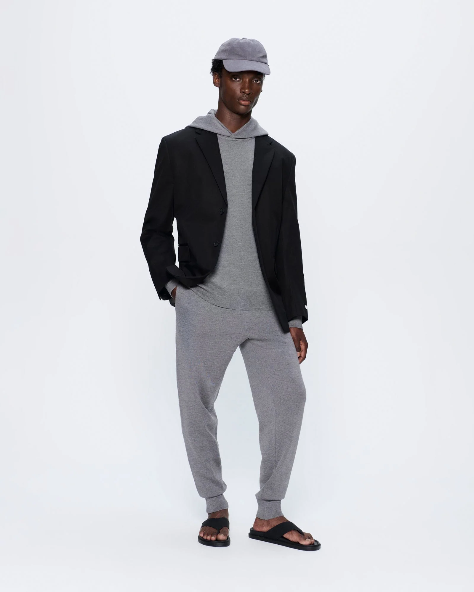 Mens Regenerative Merino Wool Hoodie—grey marl - Image 3