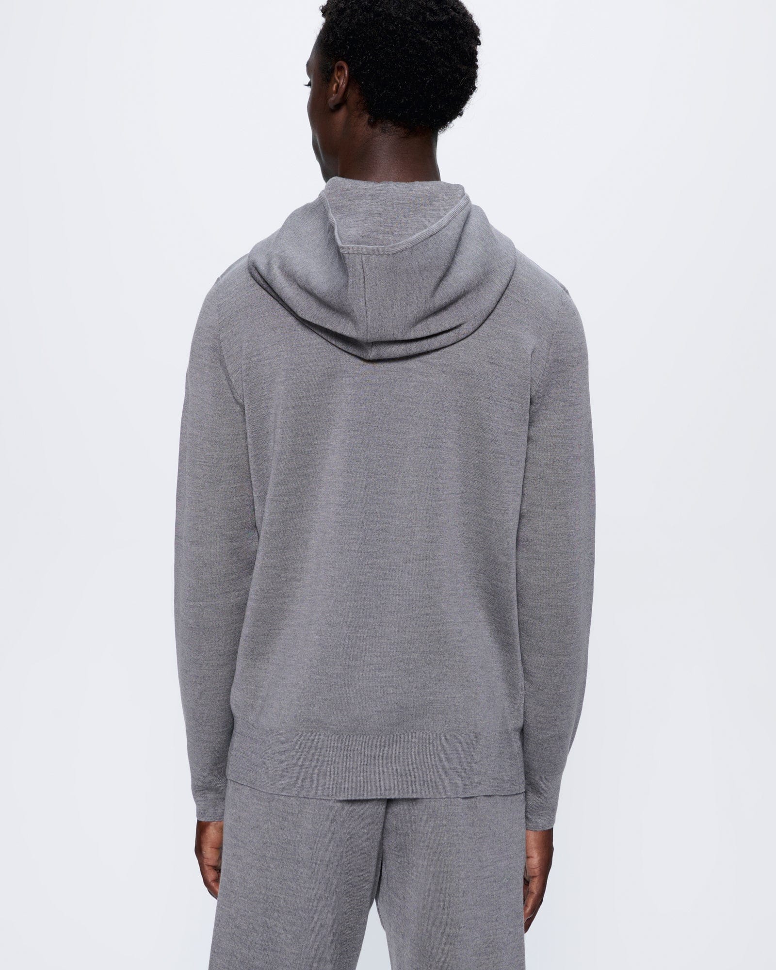Mens Regenerative Merino Wool Hoodie—grey marl - Image 5