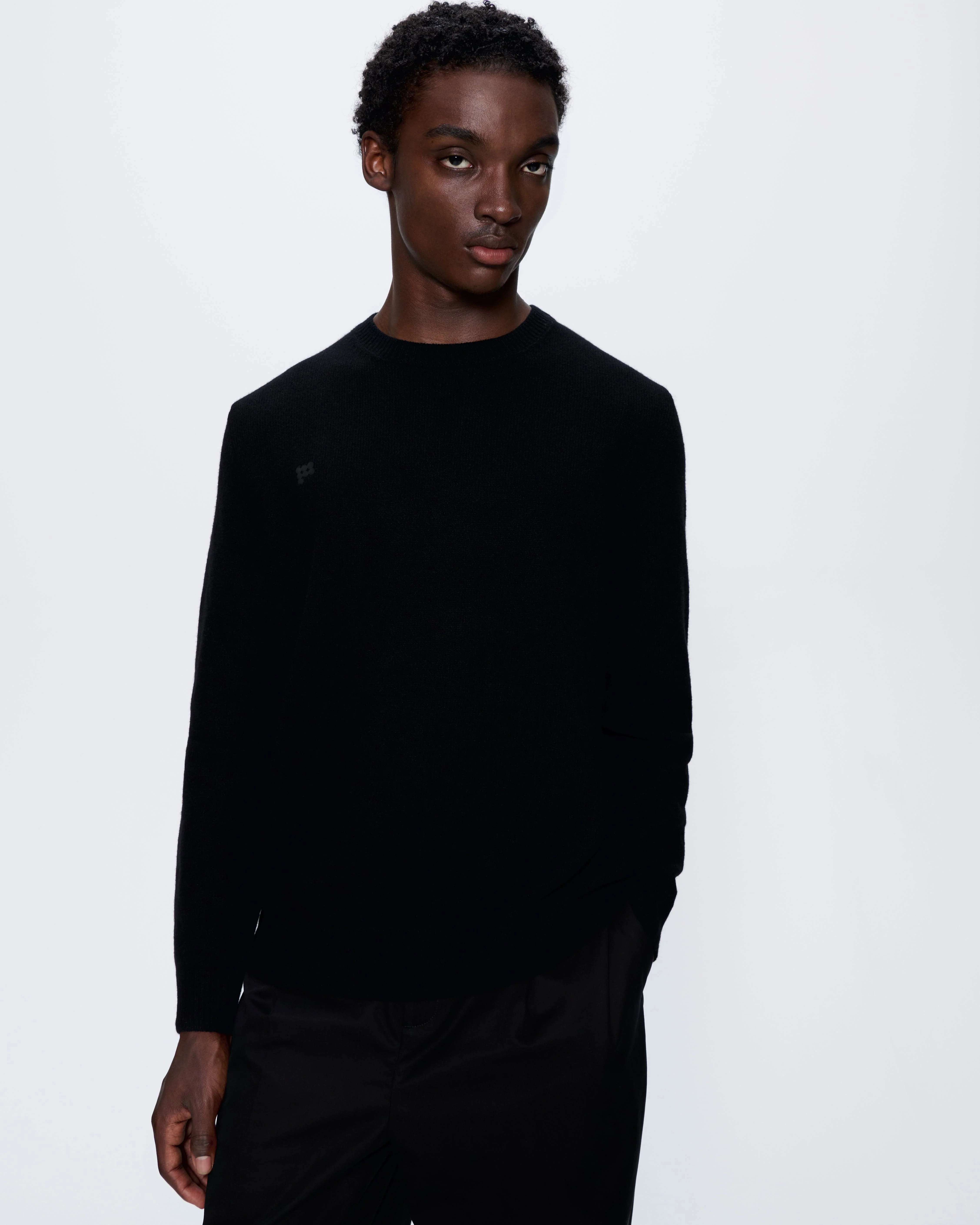 Mens Recycled Cashmere Crewneck Sweatshirt—black - Image 3