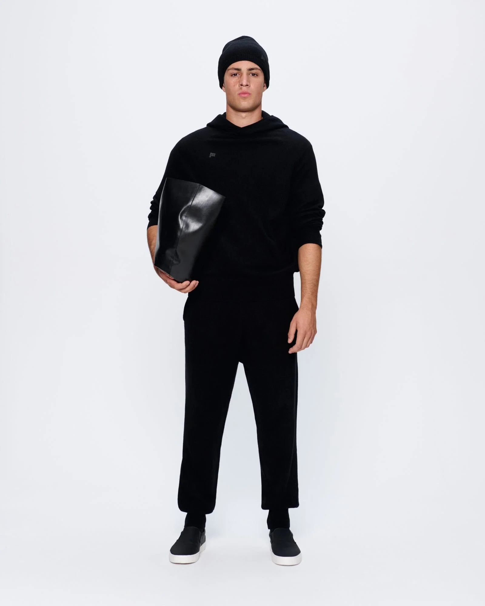 Mens Recycled Cashmere Hoodie—black - Image 3