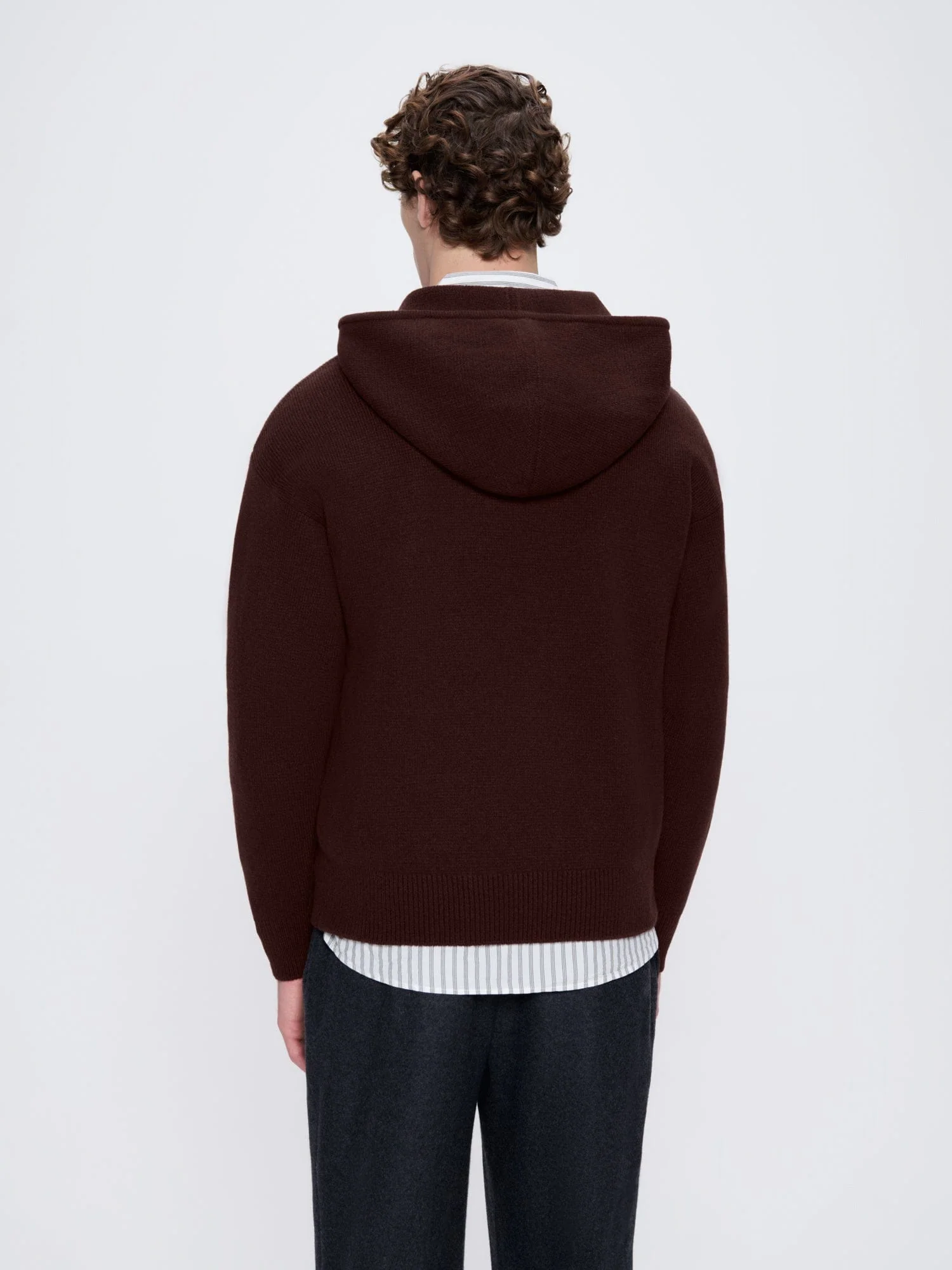 Mens Recycled Cashmere Hoodie—Dark Burgundy - Image 5