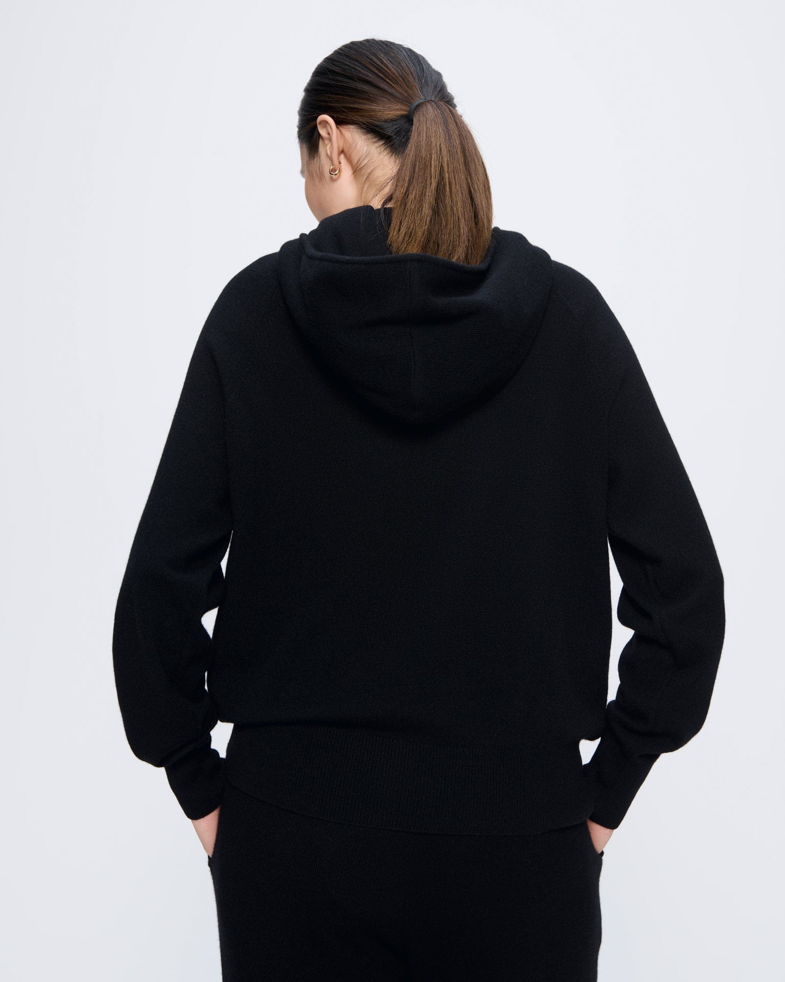 Womens Recycled Cashmere Hoodie—black - Image 5