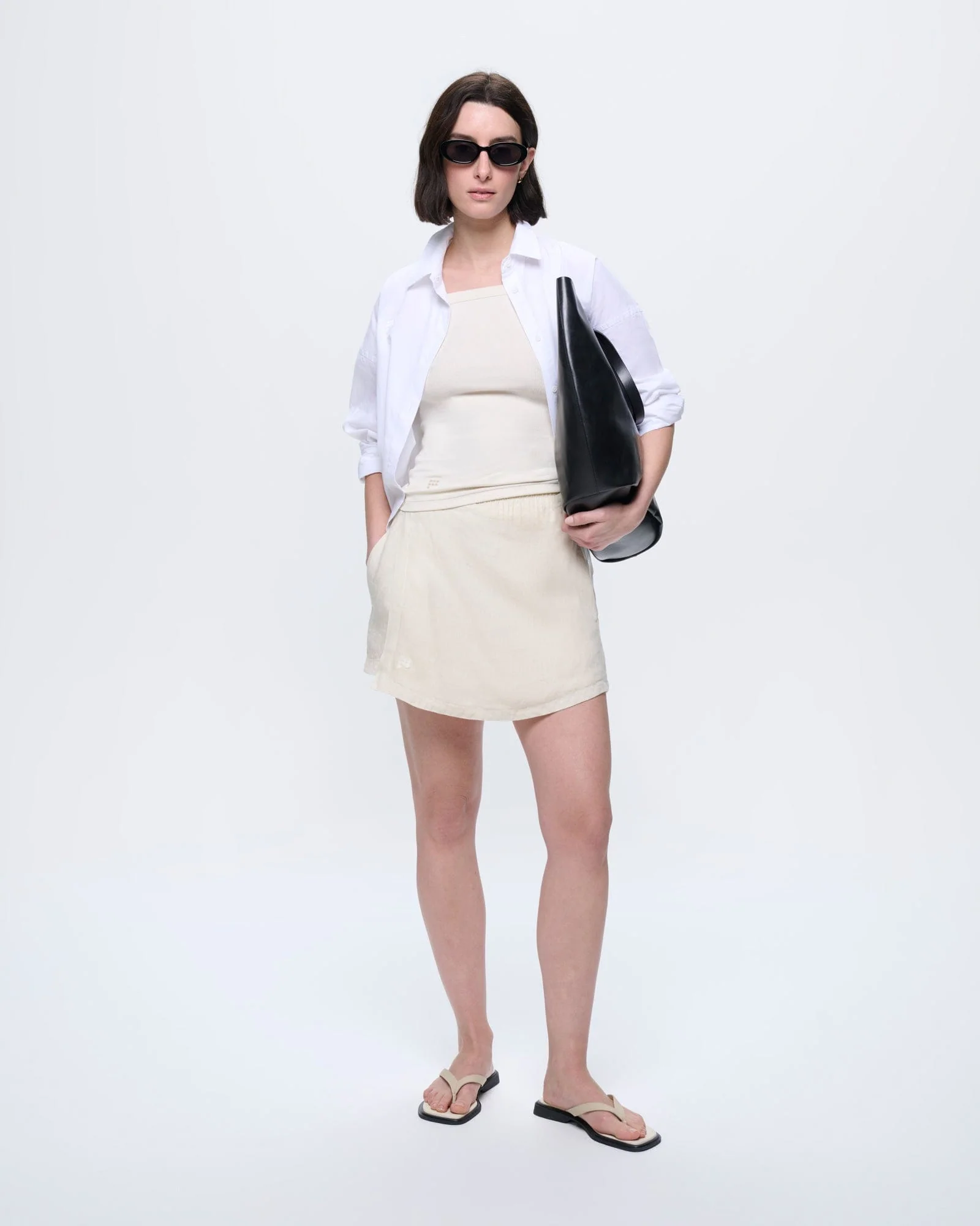 Womens Linen Wrap Shorts—Bone White