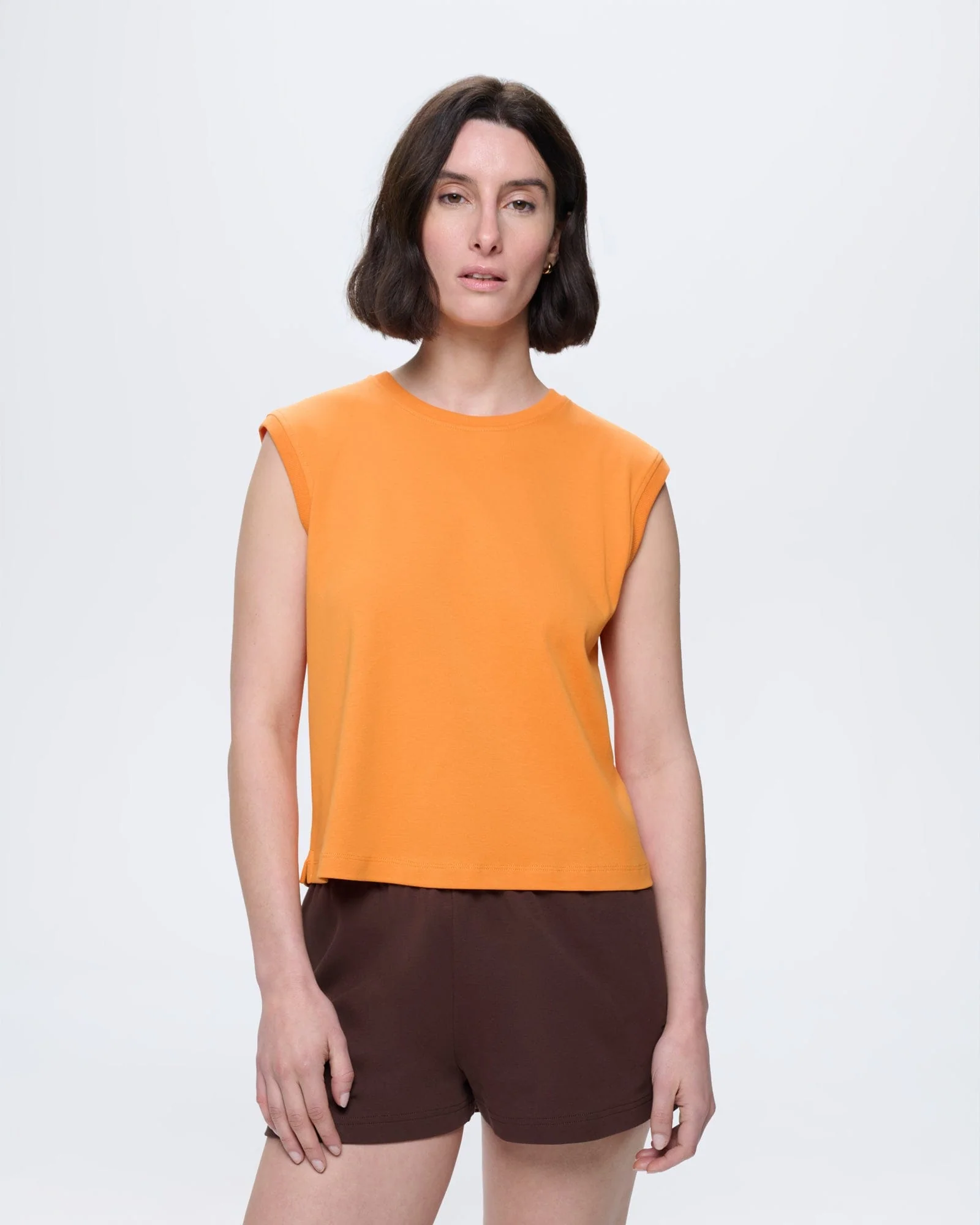 Womens Sleeveless T-Shirt—Saffron Orange